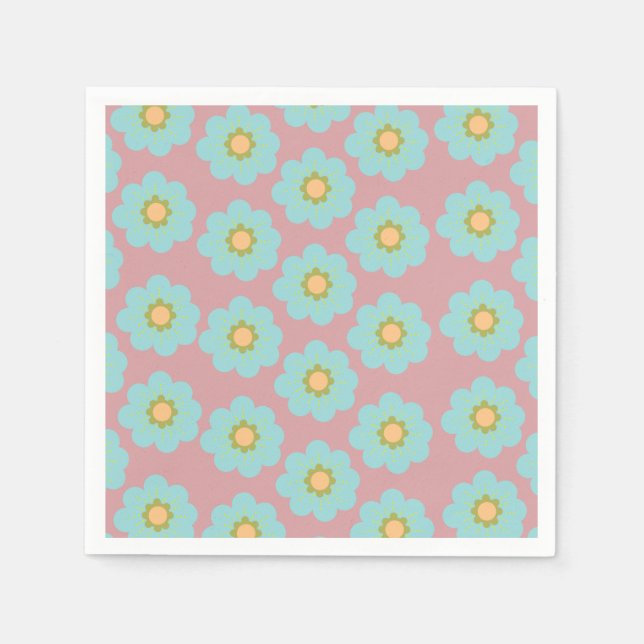 Blue Flowers Floral Art Pattern Custom Background  Napkins (Front)