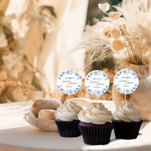 Blue Flowers Floral Calligraphy Bridal Shower Classic Round Sticker