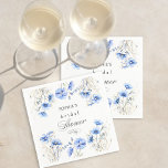 Blue Flowers Floral Frame Wedding Shower Napkins<br><div class="desc">Floral napkins with elegant calligraphy and a watercolor floral frame of pretty blue flowers. The template is set up for you to personalize and you can also change the Shower type to wedding shower or couples shower for example. This delicate bridal shower design in blue and white is perfect for...</div>