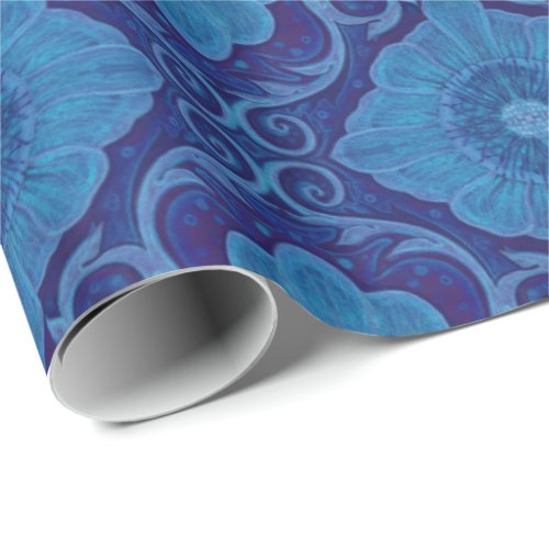 Blue flowers floral motif bohemian pattern Wrapping Paper