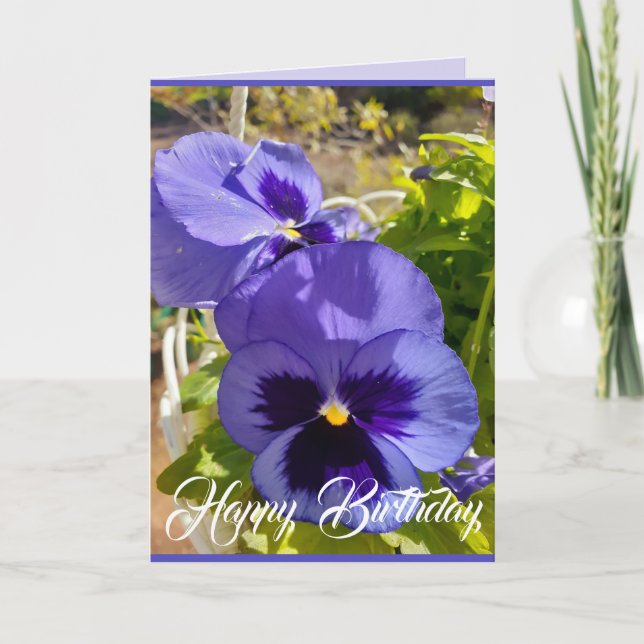 Blue Flowers Floral Pansy Photo Art Card (Front)