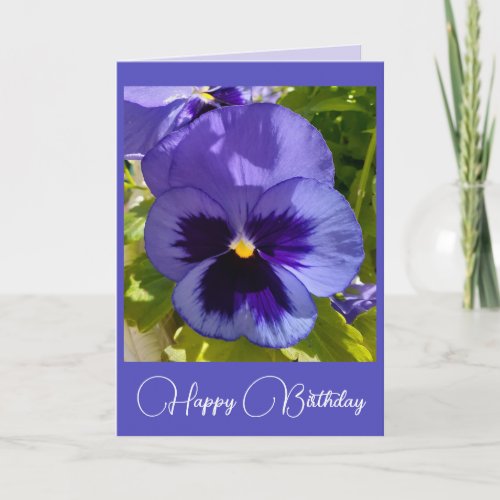 Blue Flowers Floral Pansy Photo Birthday Card