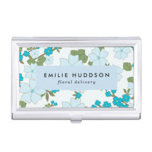 Blue Flowers, Floral Pattern, Florist, Flower Shop Business Card Case