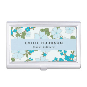Blue Flowers, Floral Pattern, Florist, Flower Shop Business Card Case
