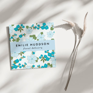 Blue Flowers, Floral Pattern, Florist, Flower Shop Square Business Card