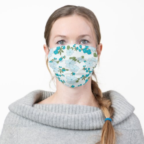 Blue Flowers Floral Pattern Pattern Of Flowers Adult Cloth Face Mask