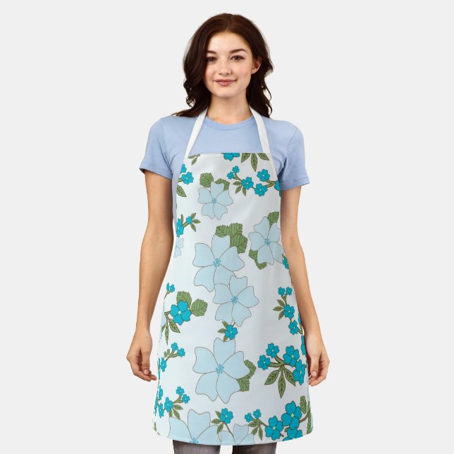 Blue Flowers, Floral Pattern, Pattern Of Flowers Apron (Worn)