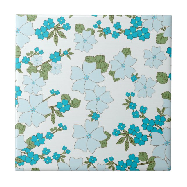 Blue Flowers, Floral Pattern, Pattern Of Flowers Ceramic Tile (Front)