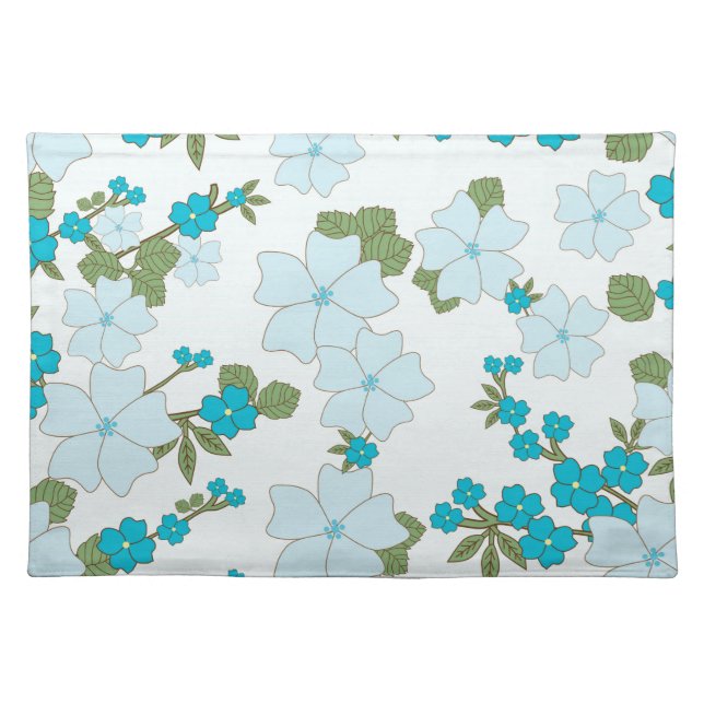 Blue Flowers, Floral Pattern, Pattern Of Flowers Cloth Placemat (Front)