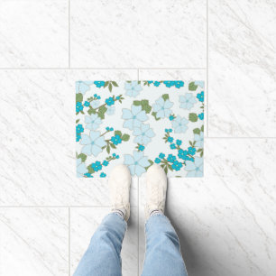 Blue Flowers, Floral Pattern, Pattern Of Flowers Doormat
