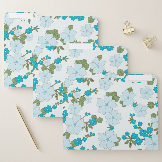 Blue Flowers, Floral Pattern, Pattern Of Flowers File Folder (Set)