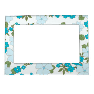 Blue Flowers, Floral Pattern, Pattern Of Flowers Magnetic Frame
