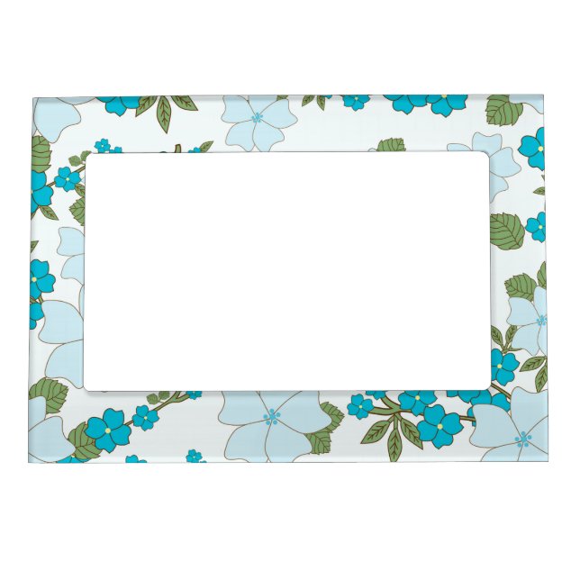 Blue Flowers, Floral Pattern, Pattern Of Flowers Magnetic Frame (Front)