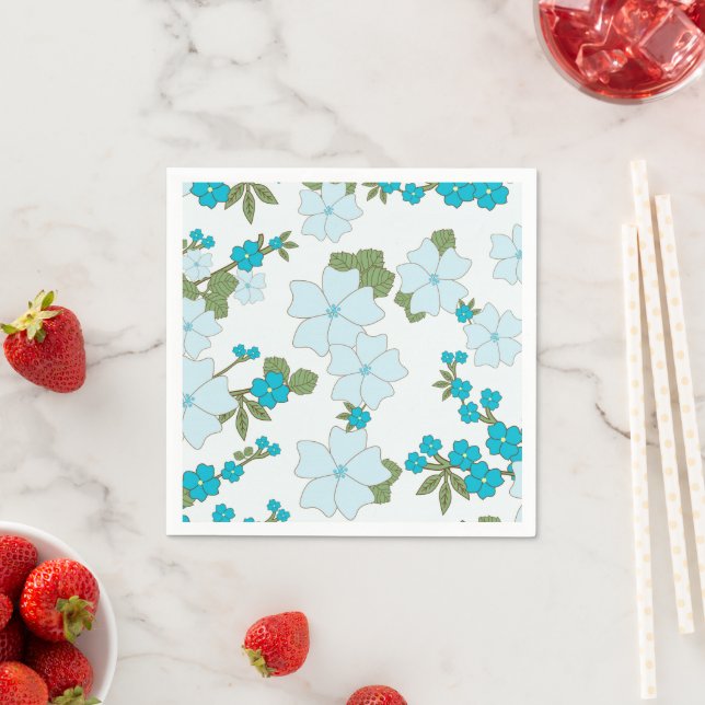 Blue Flowers, Floral Pattern, Pattern Of Flowers Napkins (Insitu)