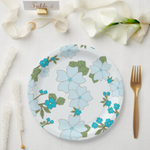 Blue Flowers, Floral Pattern, Pattern Of Flowers Paper Plates