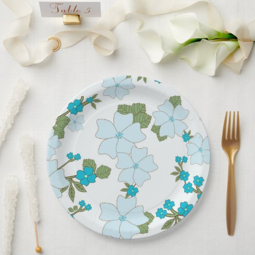 Blue Flowers Floral Pattern Pattern Of Flowers Paper Plates