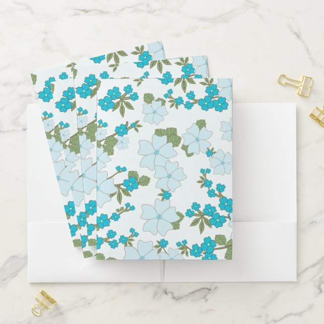 Blue Flowers, Floral Pattern, Pattern Of Flowers Pocket Folder (In Situ)