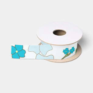 Blue Flowers, Floral Pattern, Pattern Of Flowers Satin Ribbon