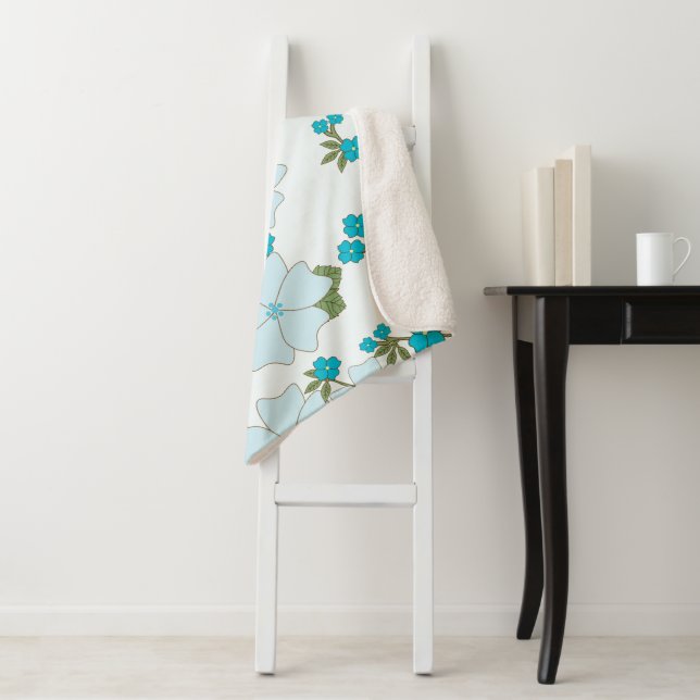 Blue Flowers, Floral Pattern, Pattern Of Flowers Sherpa Blanket (In Situ)