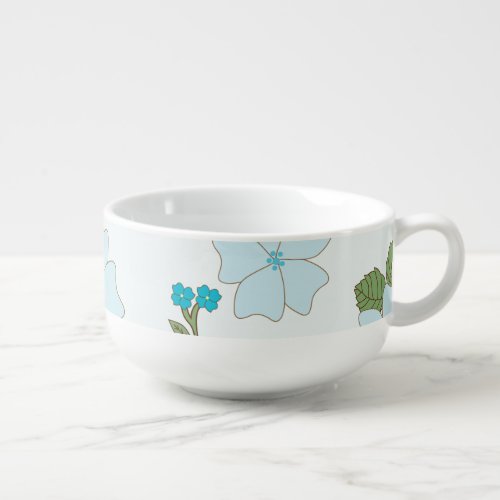 Blue Flowers Floral Pattern Pattern Of Flowers Soup Mug