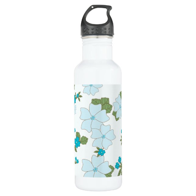 Blue Flowers, Floral Pattern, Pattern Of Flowers Stainless Steel Water Bottle (Front)