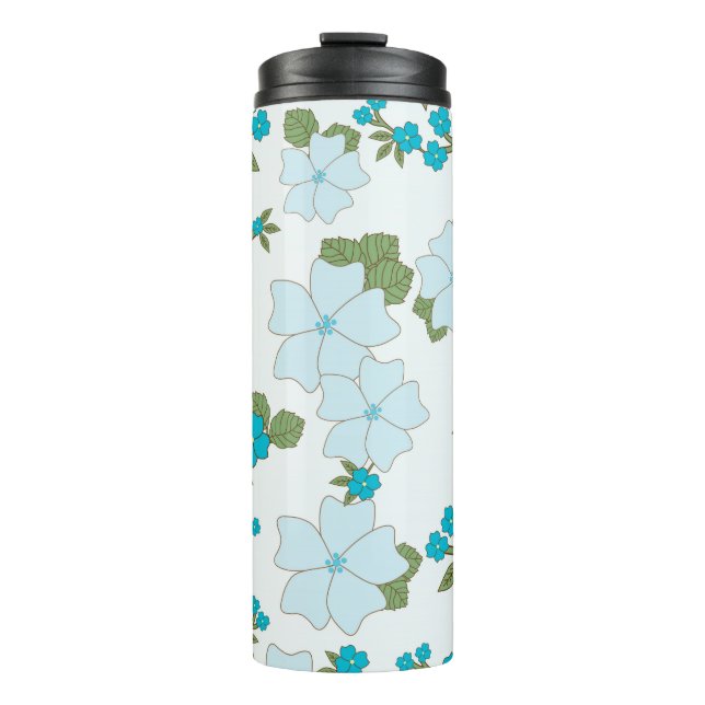 Blue Flowers, Floral Pattern, Pattern Of Flowers Thermal Tumbler (Front)
