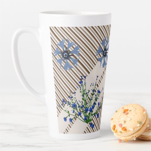 Blue Flowers Floral Stripe Latte Mug