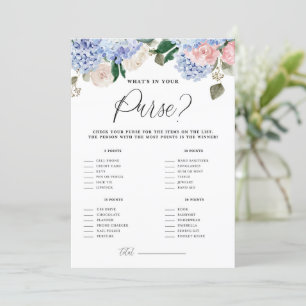 Blue Flowers Floral What's In Your Purse Game Card