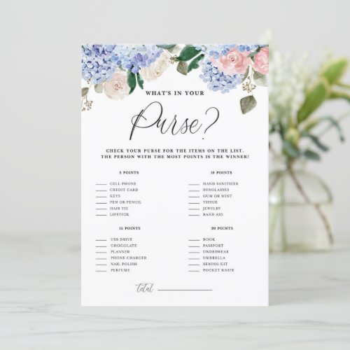 Blue Flowers Floral Whats In Your Purse Game Card