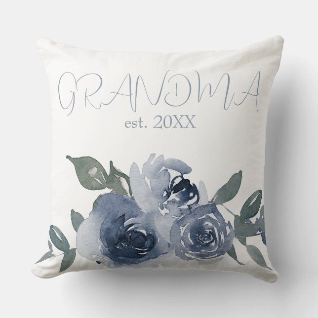 Blue Flowers for Grandma Throw Pillow (Front)