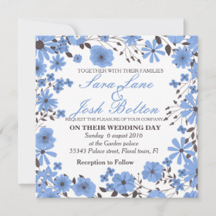 Blue flowers frame invitation