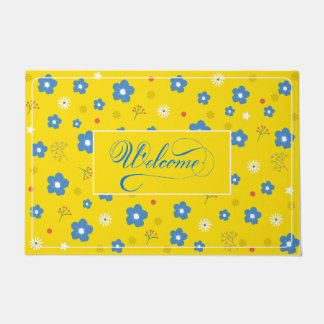 Blue Flowers Front Door Spring Decor Welcome Mat