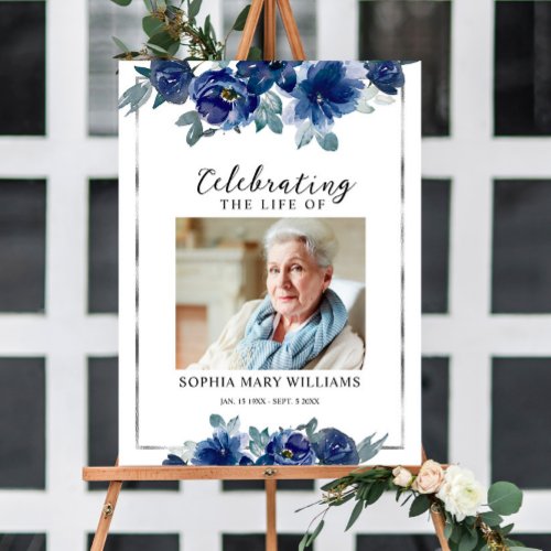 Blue Flowers Funeral Welcome Sign