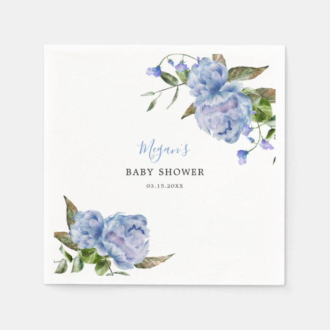 Blue Flowers Garden Boy Baby Shower Napkins (Front)