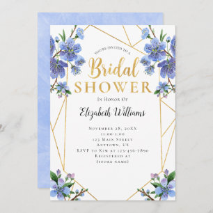 Blue Flowers Geometric Frame Bridal Shower Invitation