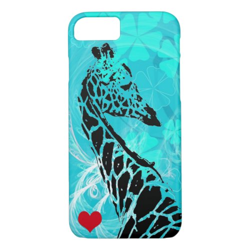 Blue Flowers Giraffe with Red Heart iPhone 87 Case