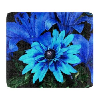 Blue Flowers  Glass Cutting Board by kahmier at Zazzle
