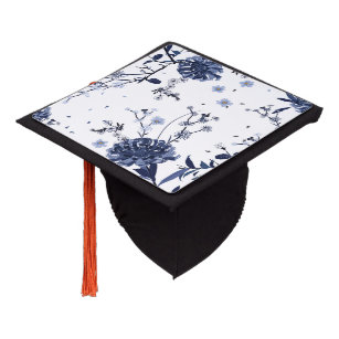 Blue flowers graduation cap topper