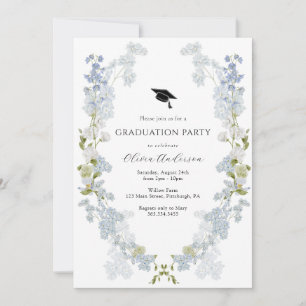 Blue Flowers Graduation Party Invitation