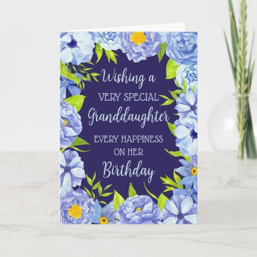 Blue Flowers Granddaughter Birthday Card