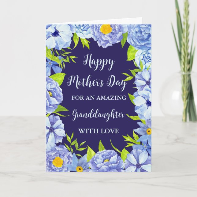 Blue Flowers Granddaughter Happy Mother's Day Card (Front)