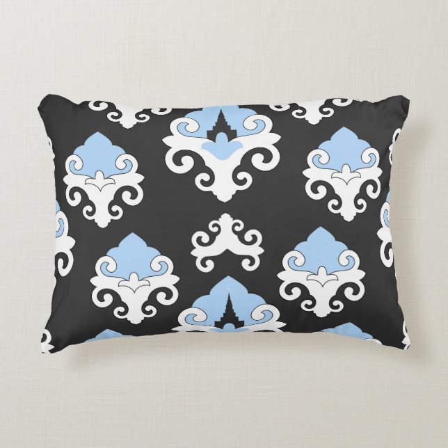 Blue Flowers Gray Background Pattern Accent Pillow (Front)