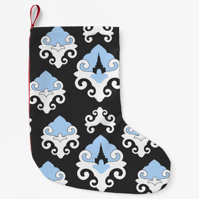 Blue Flowers Gray Background Pattern Small Christmas Stocking (Front)