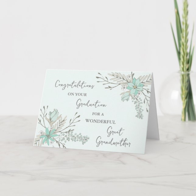 Blue Flowers Great Grandmother Graduation Card (Front)