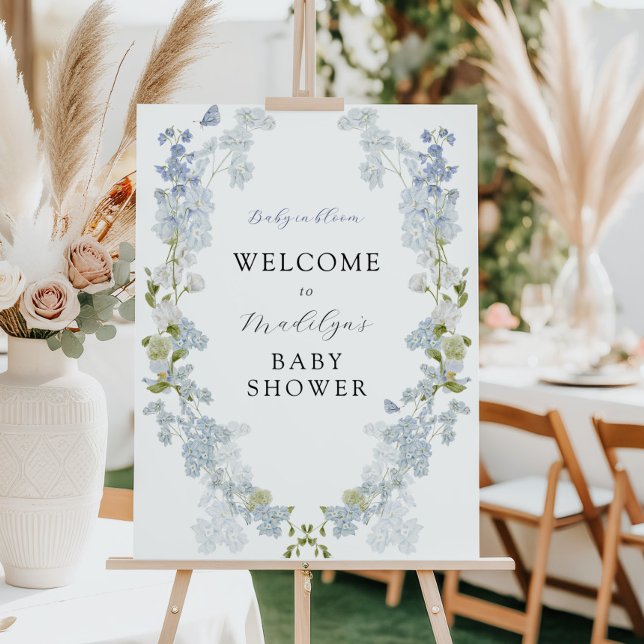 Blue Flowers Greenery Baby Shower Welcome Sign (Creator Uploaded)