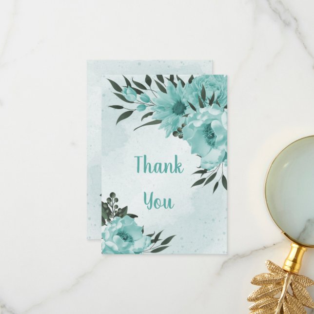 blue flowers greenery botanical thank you card (Front/Back In Situ)