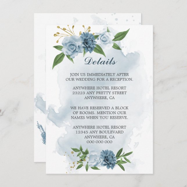 blue  flowers greenery details  enclosure card (Front/Back)