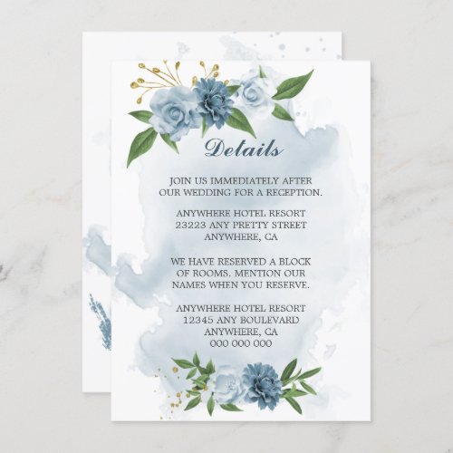blue  flowers greenery details  enclosure card