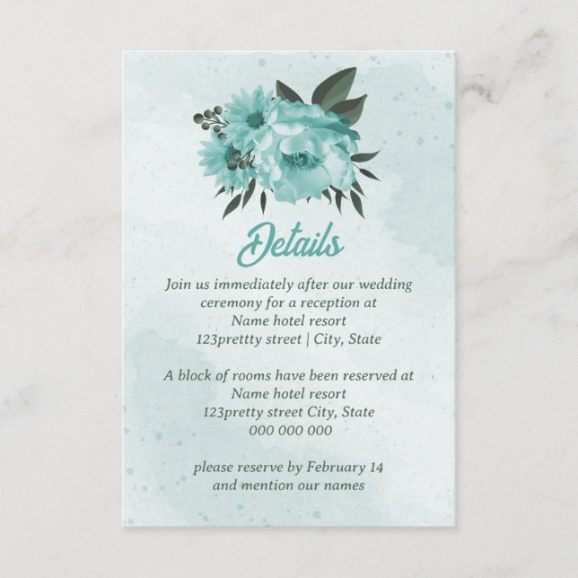  blue flowers greenery wedding enclosure card (Front)