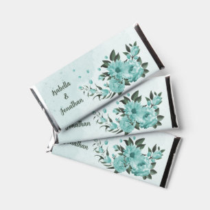 blue flowers greenery wedding hershey bar favors